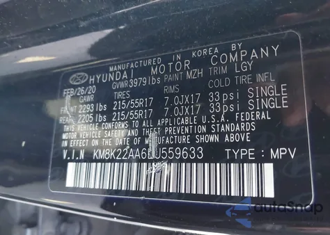 2020 Hyundai Kona Sel from USA, damaged, VIN KM8K22AA6LU559633